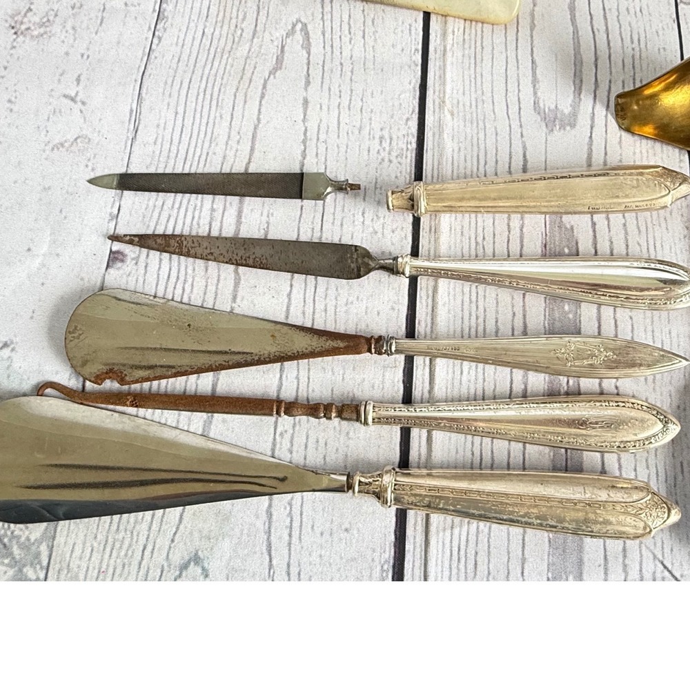 Antique Sterling Silver Handle Vanity Set 5pc F&B England Shoe Horn Button Hook
